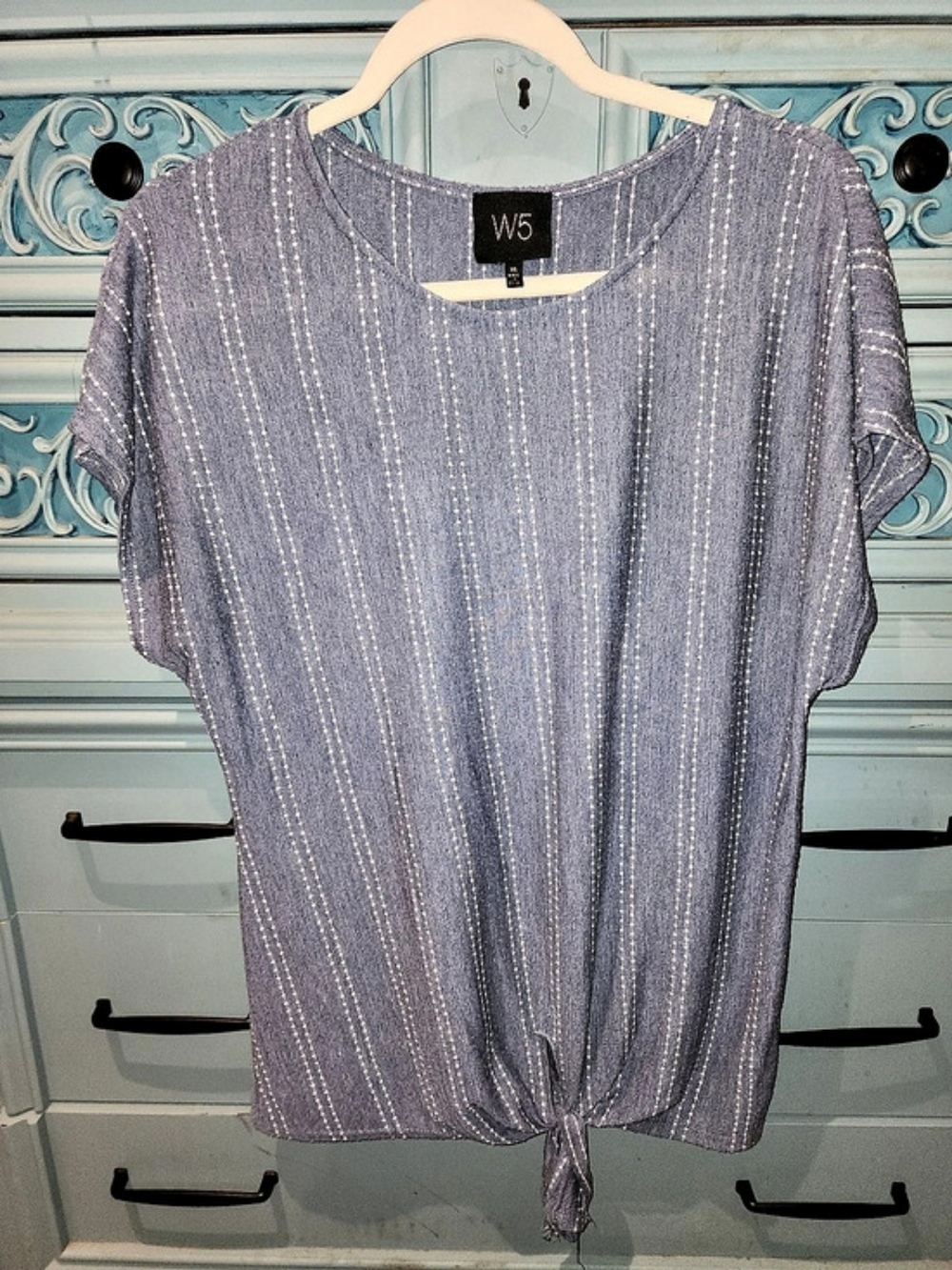 W5 Striped Tie-Hem Tunic in Blue & White Size XL